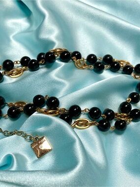 Vintage Anne Klein Gold-Tone Necklace with Black Beads